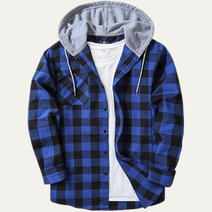 The Amalfi Men’s Hooded  Plaid Button Down with Pocket Flannel Jacket