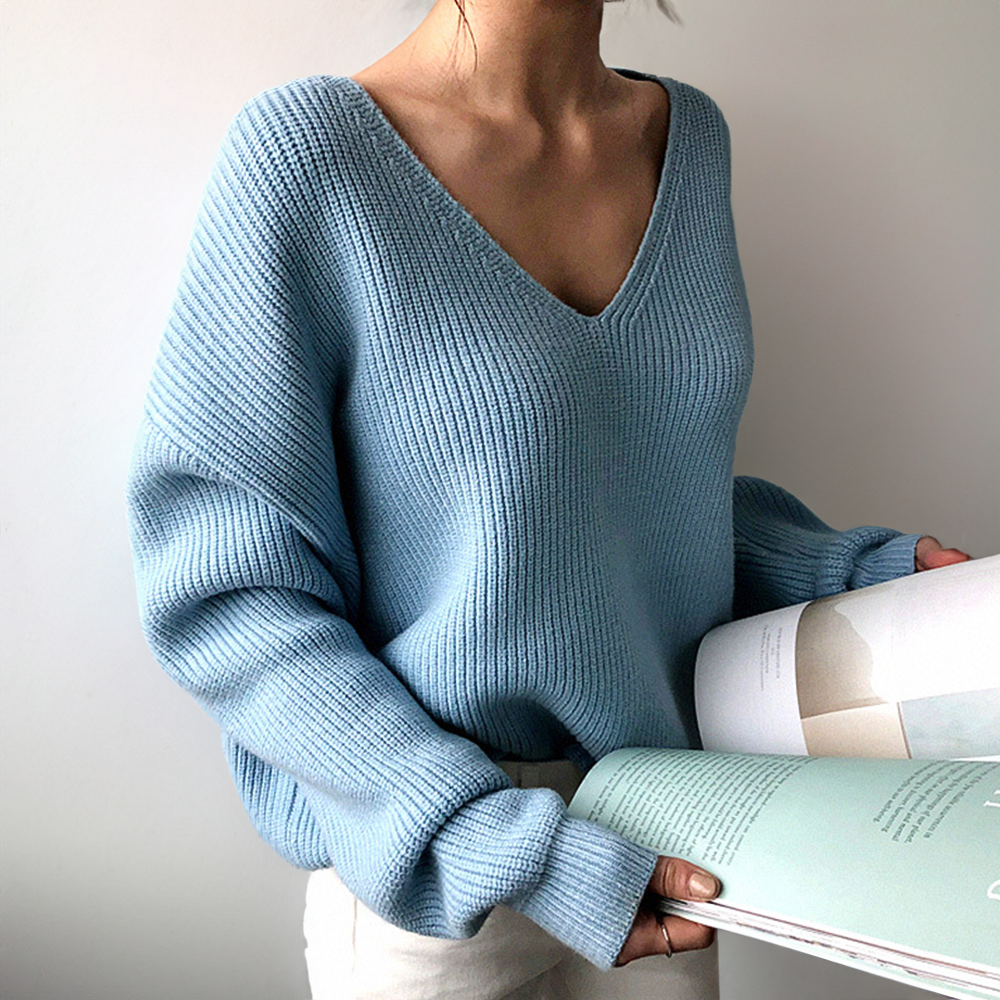 Chunky V-neck knitted sweater