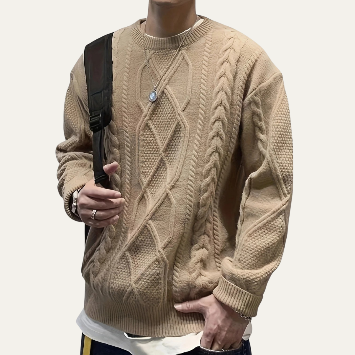 Men’s Winter Cable Knit Crewneck Sweater