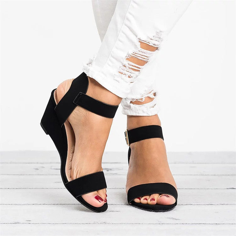 Comfortable Faux Leather Wedge Sandals for Women - BritishElegance
