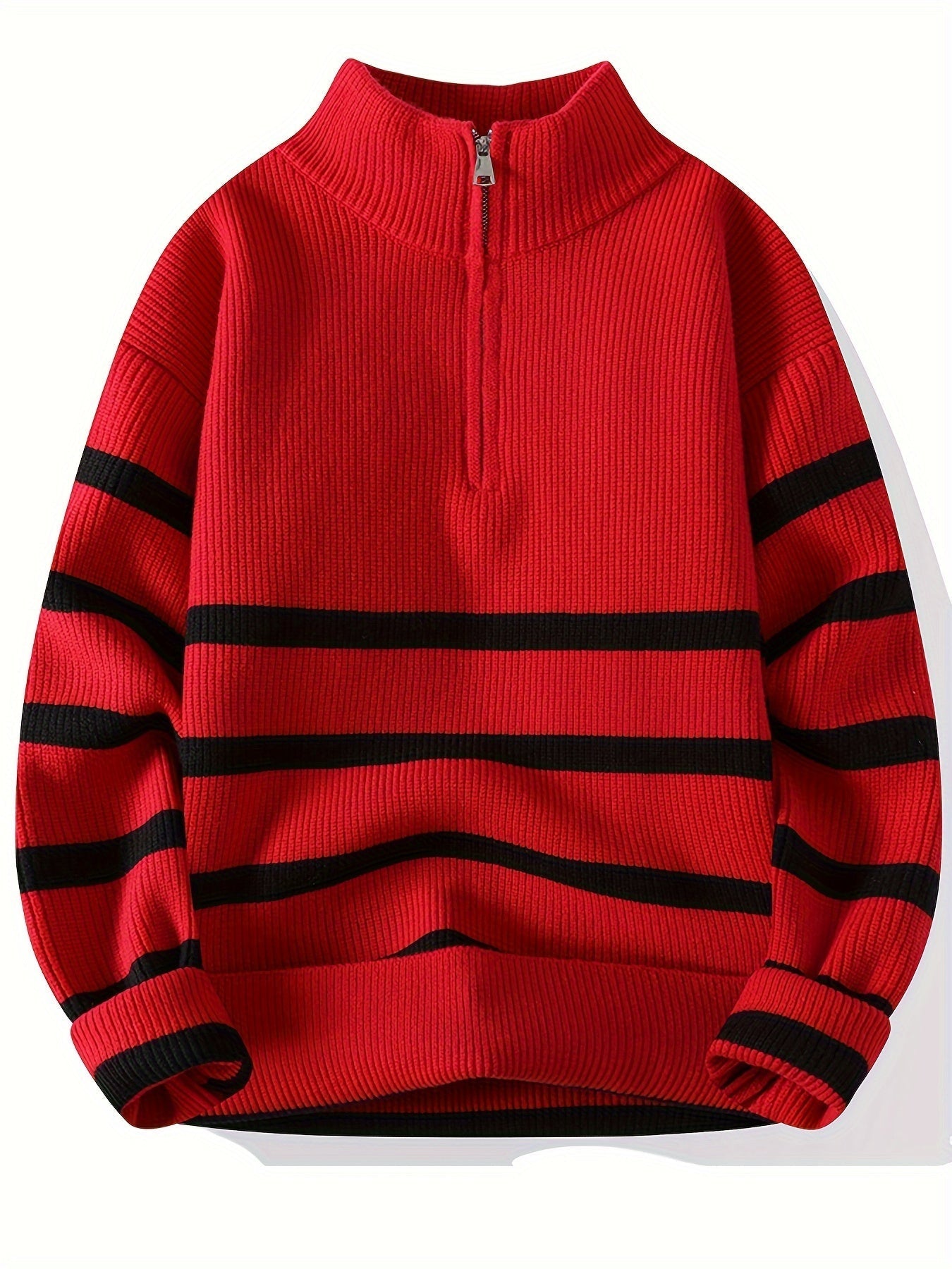 Warm Crew Neck Striped Winter Sweater - BritishElegance