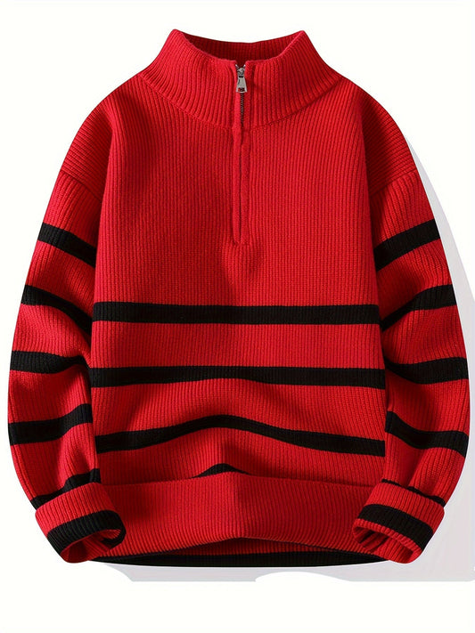 Warm Crew Neck Striped Winter Sweater - BritishElegance