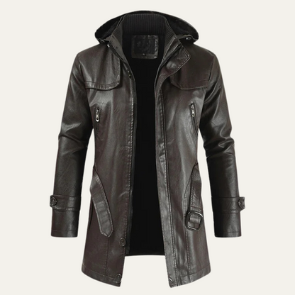 The Linlithgow Men's Retro Hooded Leather Biker Jacket