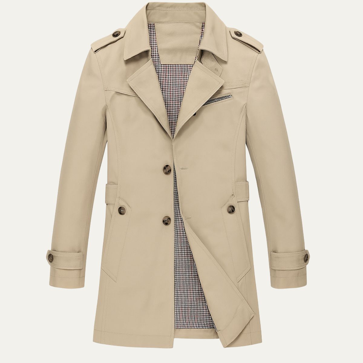 Men’s Single Breasted Mid Length Trench Coat