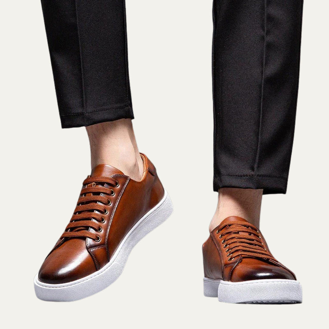 Men’s Leather Low Top Sneakers with Thick Cupsole
