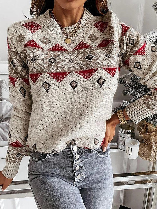 Warm Winter Sweater with Orange Pattern for Ladies - BritishElegance