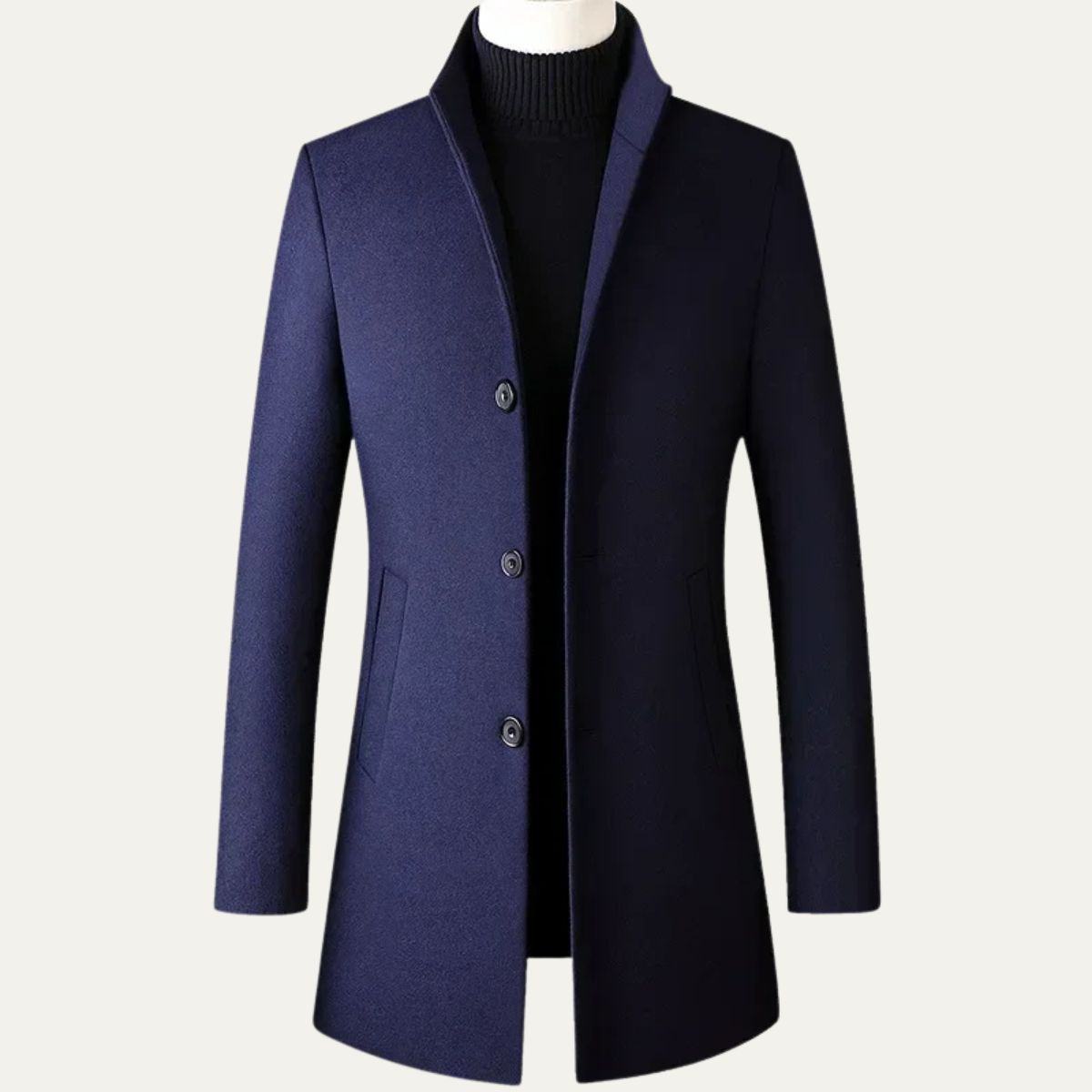 Men’s Single Breasted Wool Coat with Stand Collar