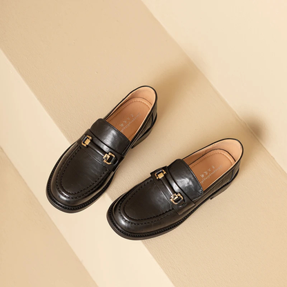 The Montepulciano Men’s Classic Slip On Leather Loafers with Metal Buckle