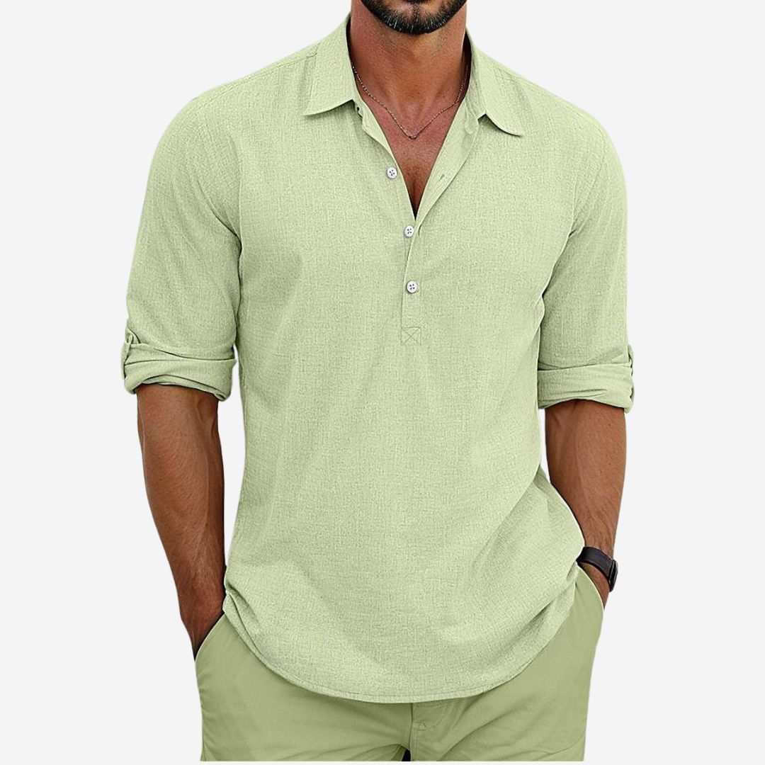 Men’s Relaxed Linen Blend Button Placket Shirt