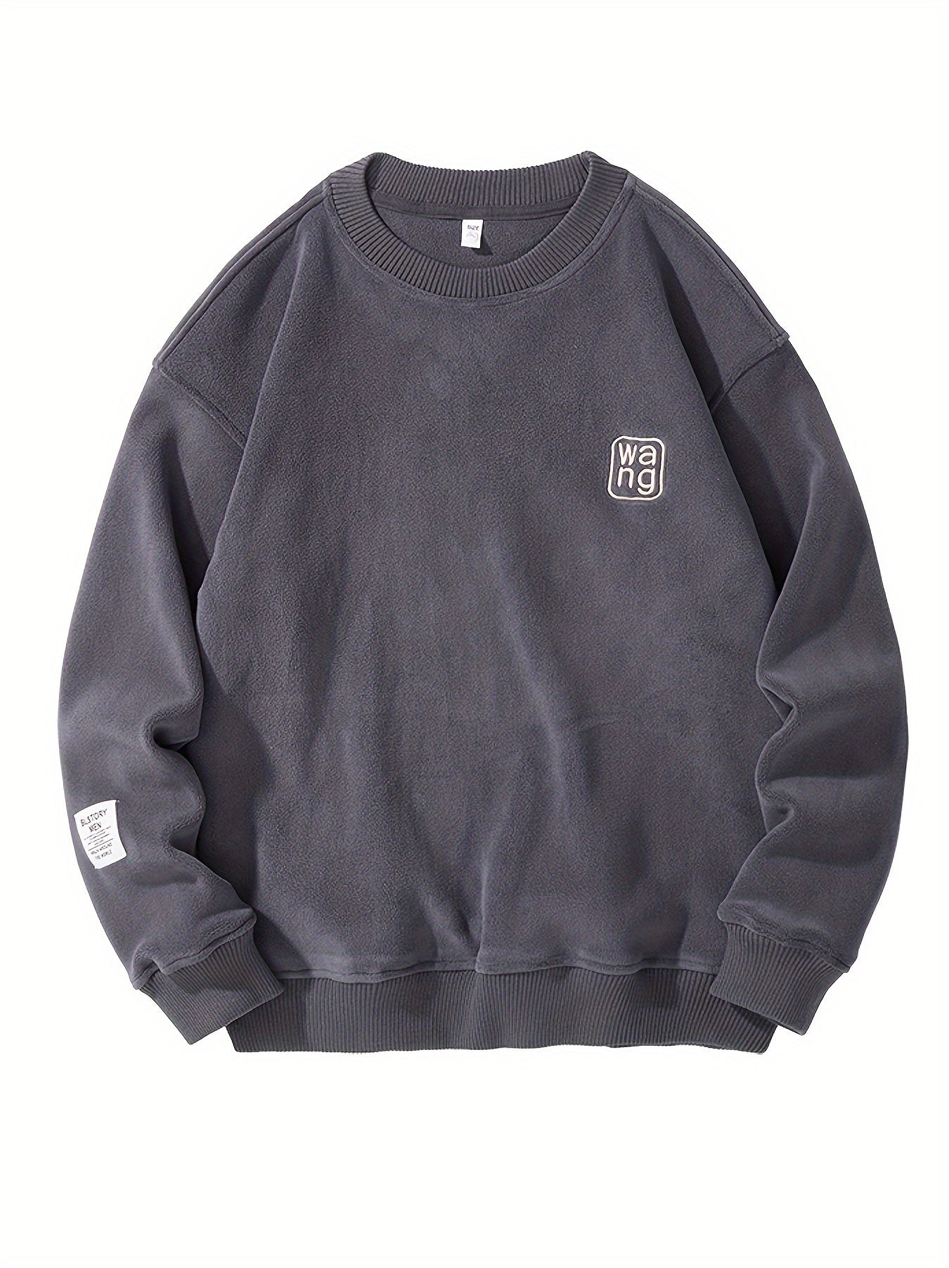 Warm Crew Neck Embroidered Sweatshirt for Men