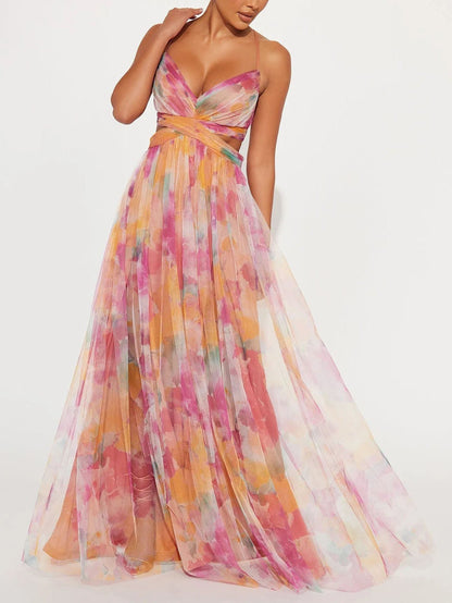 Beautiful Floral V-Neck Maxi Dress - BritishElegance