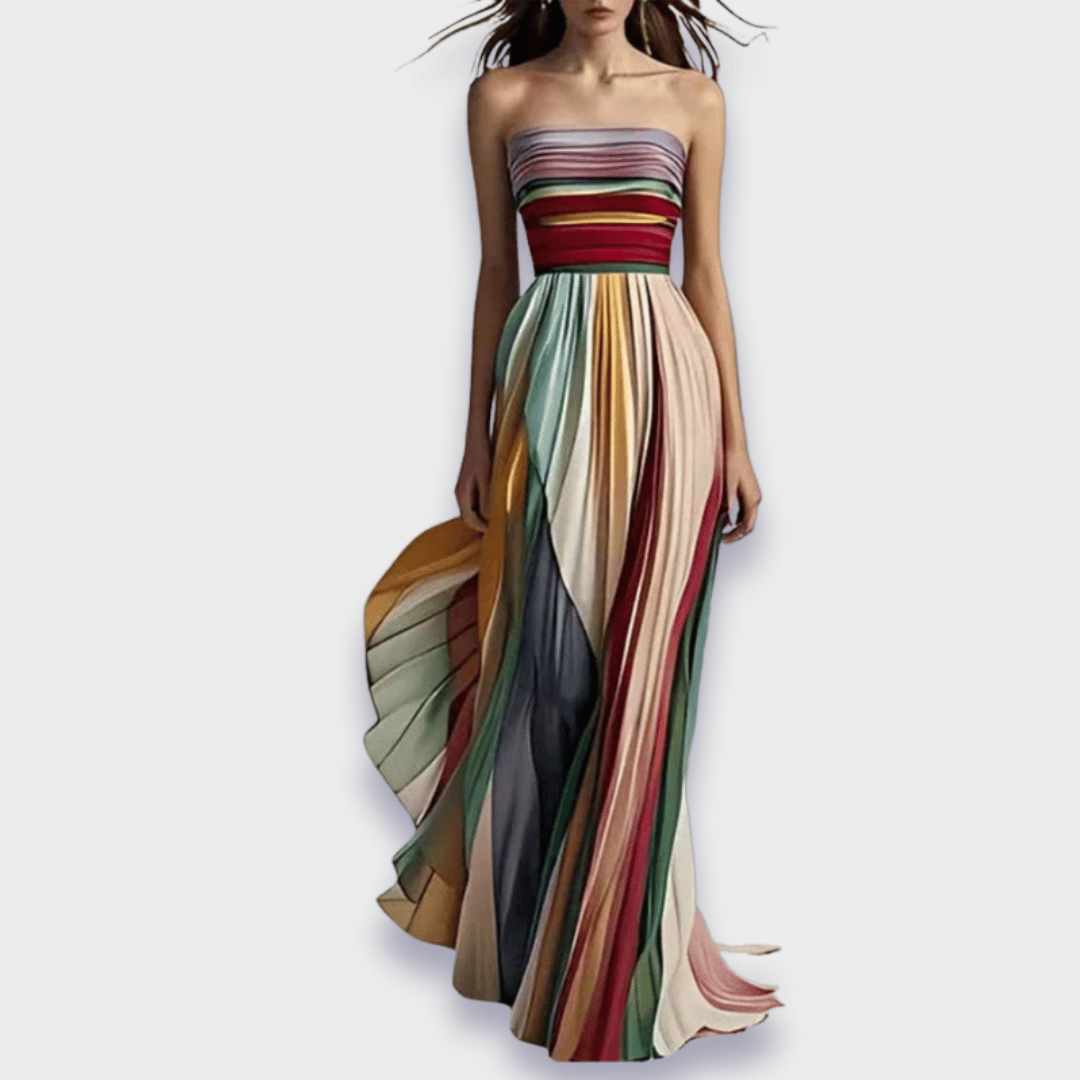 Flowy Maxi Dress with Bright Ruffles and Off Shoulder Style - BritishElegance