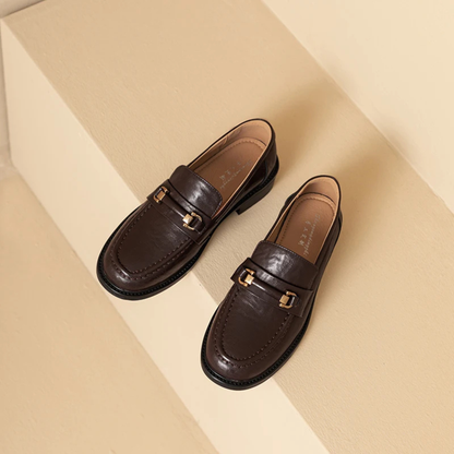 The Montepulciano Men’s Classic Slip On Leather Loafers with Metal Buckle