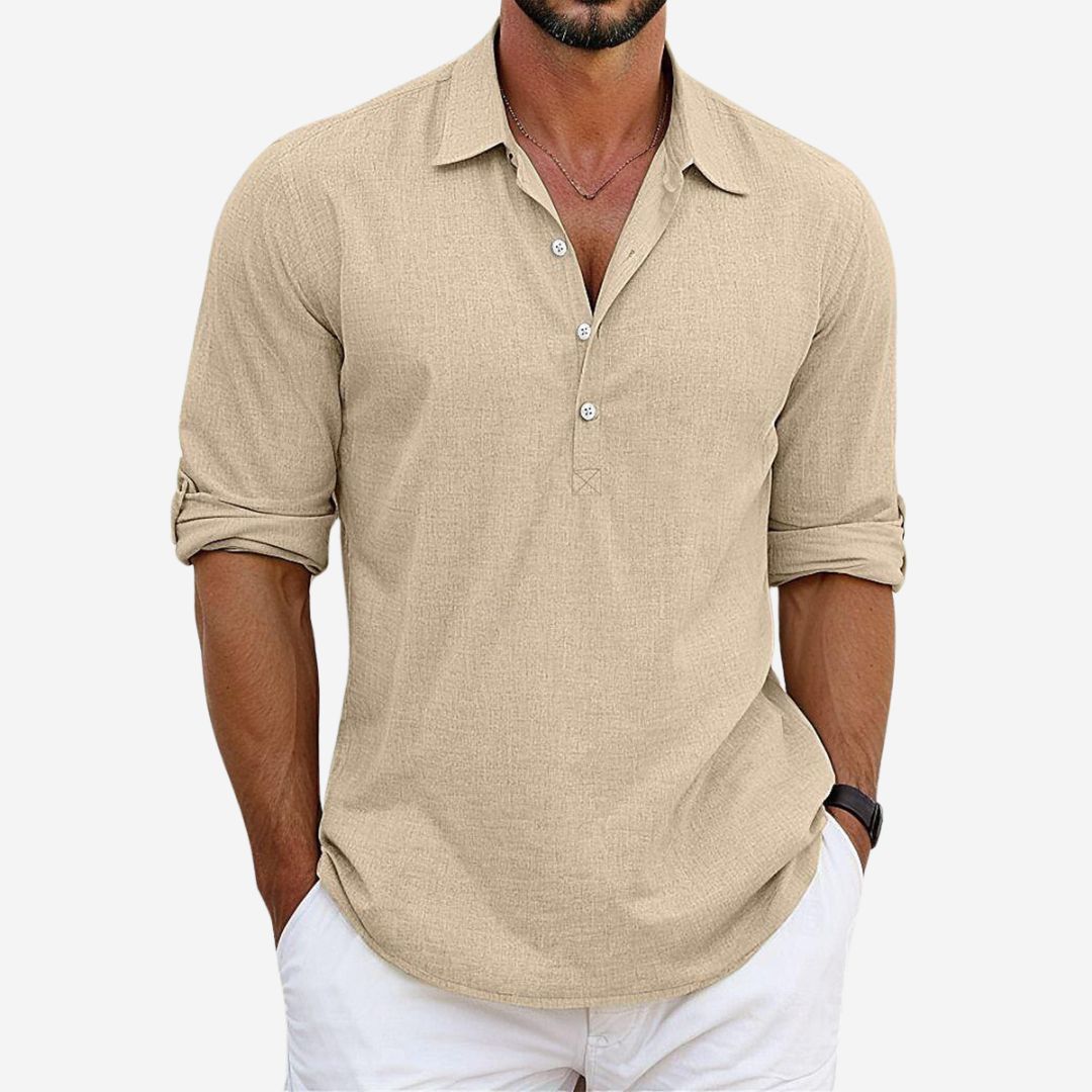 Men’s Relaxed Linen Blend Button Placket Shirt