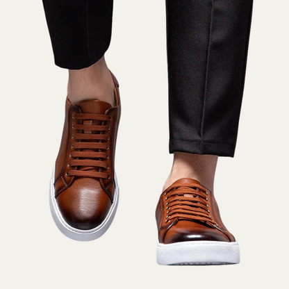 Men’s Leather Low Top Sneakers with Thick Cupsole