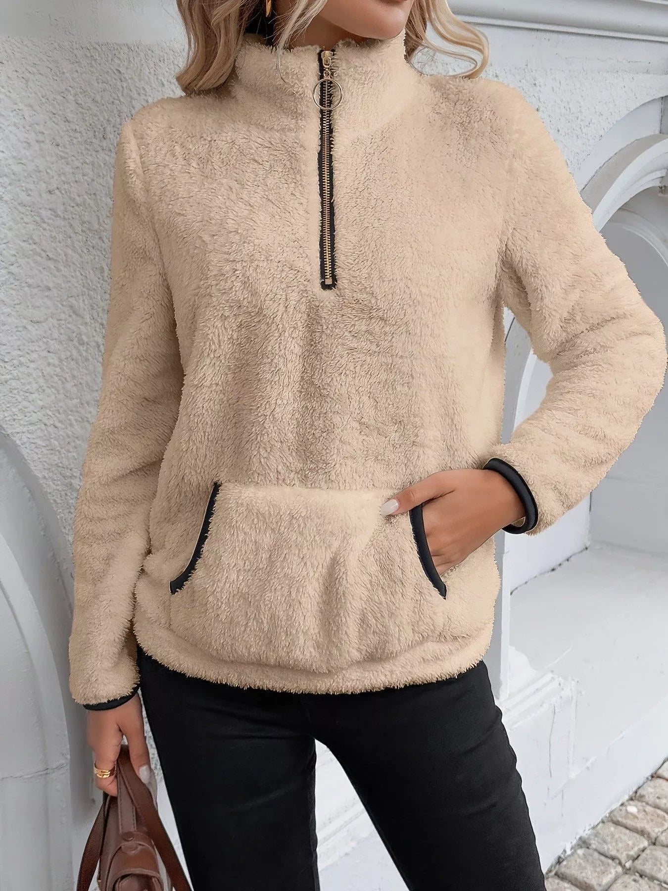 Cozy Women's Fleece Half Zip Teddy Sweater