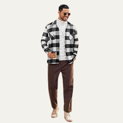 The Sorrento Men’s Trendy Flannel Plaid Fleece Jacket  with Pockets