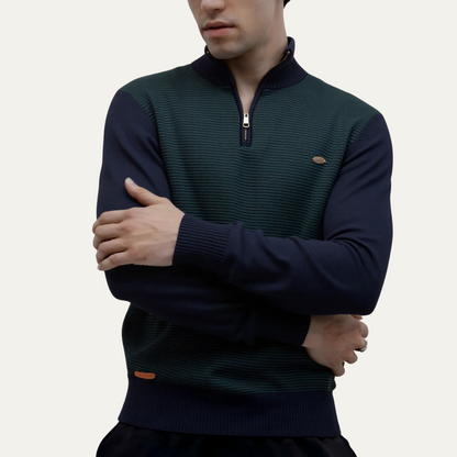 Men’s Textured Rib Quarter Zip Stand Collar Sweater