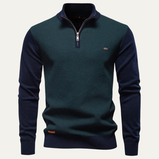Men’s Textured Rib Quarter Zip Stand Collar Sweater