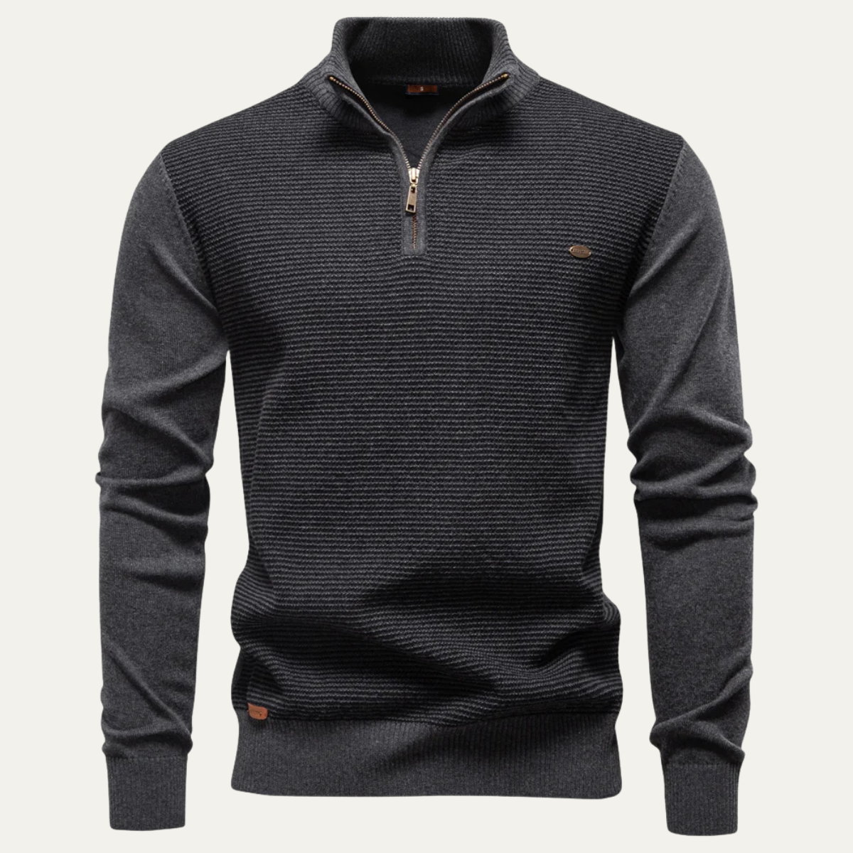 Men’s Textured Rib Quarter Zip Stand Collar Sweater