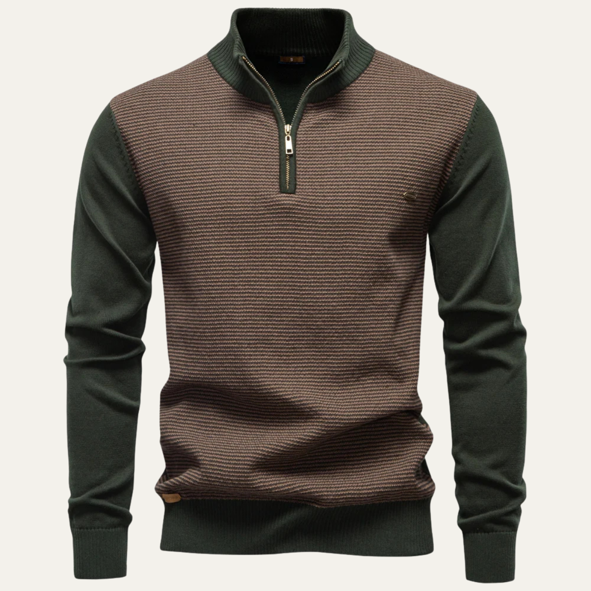 Men’s Textured Rib Quarter Zip Stand Collar Sweater