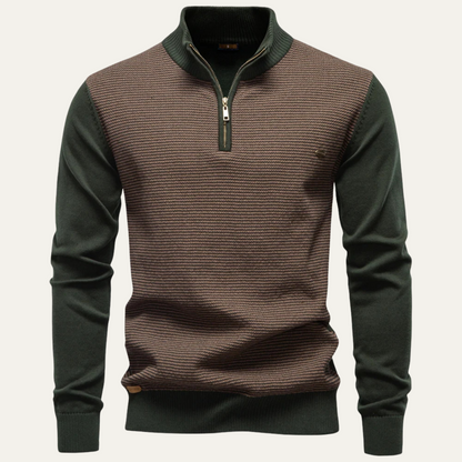 Men’s Textured Rib Quarter Zip Stand Collar Sweater