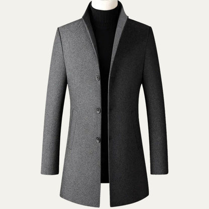 Men’s Single Breasted Wool Coat with Stand Collar