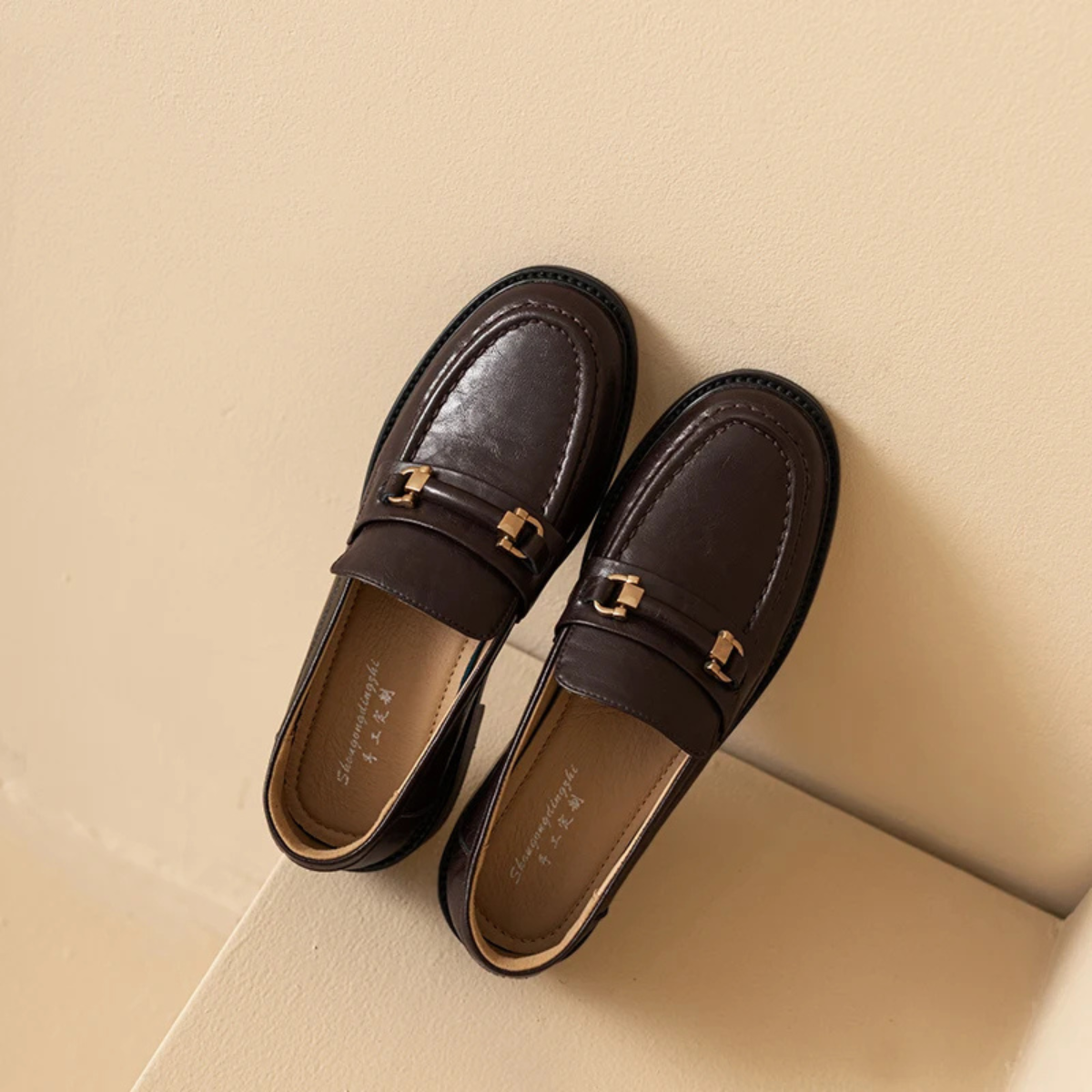 The Montepulciano Men’s Classic Slip On Leather Loafers with Metal Buckle