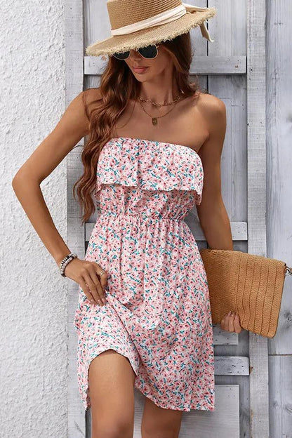Floral Bandeau Ruffle Casual Dress