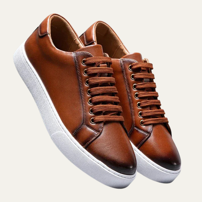 Men’s Leather Low Top Sneakers with Thick Cupsole