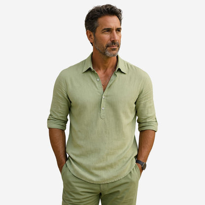 Men’s Relaxed Linen Blend Button Placket Shirt