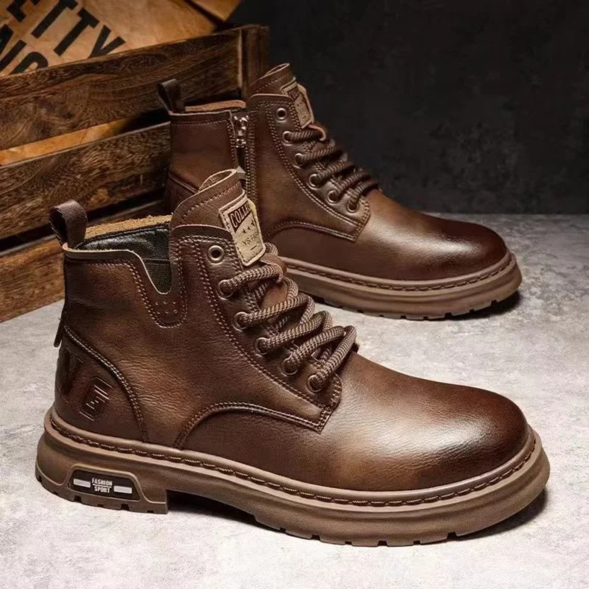The Belgravia Men’s Brown Leather Work Boots with Non-Slip Sole