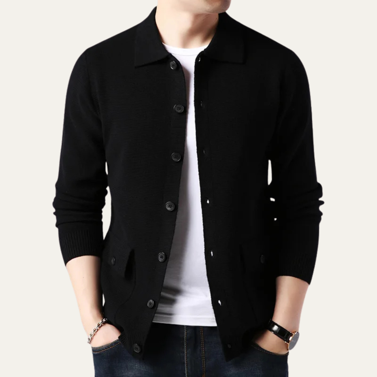 The Skye Men's Knit Button Cardigan with Turn Down Collar