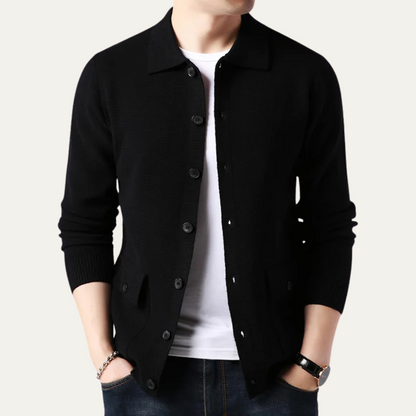 The Skye Men's Knit Button Cardigan with Turn Down Collar