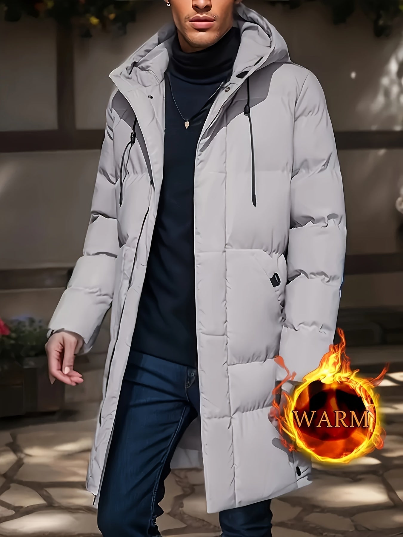 Warm Solid Puffer Parka Jacket for Men