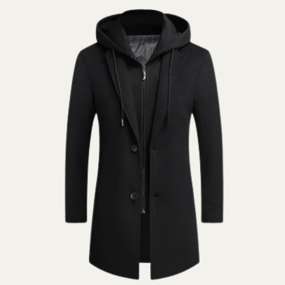 Men’s Hooded Mid Length Tailored Coat