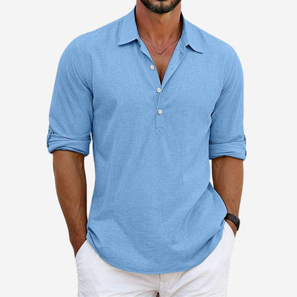Men’s Relaxed Linen Blend Button Placket Shirt