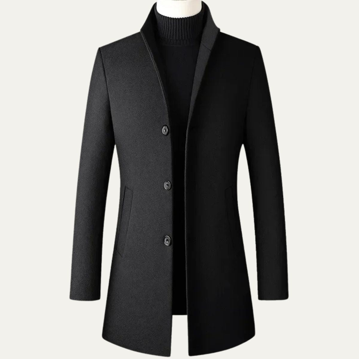 Men’s Single Breasted Wool Coat with Stand Collar