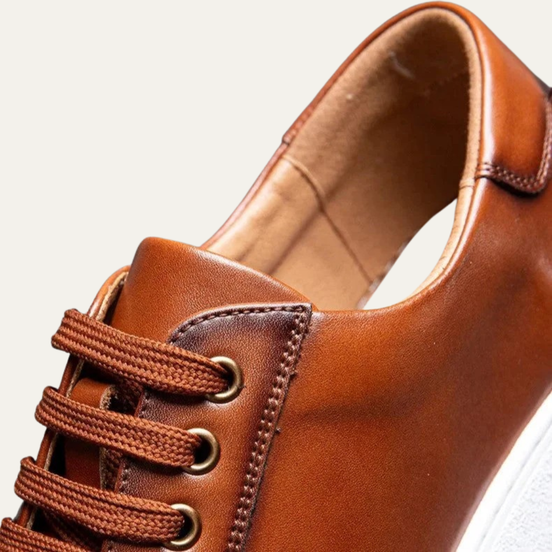Men’s Leather Low Top Sneakers with Thick Cupsole