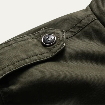 The Levanzo Men's Khaki Military Jacket with Stand Collar & Pockets