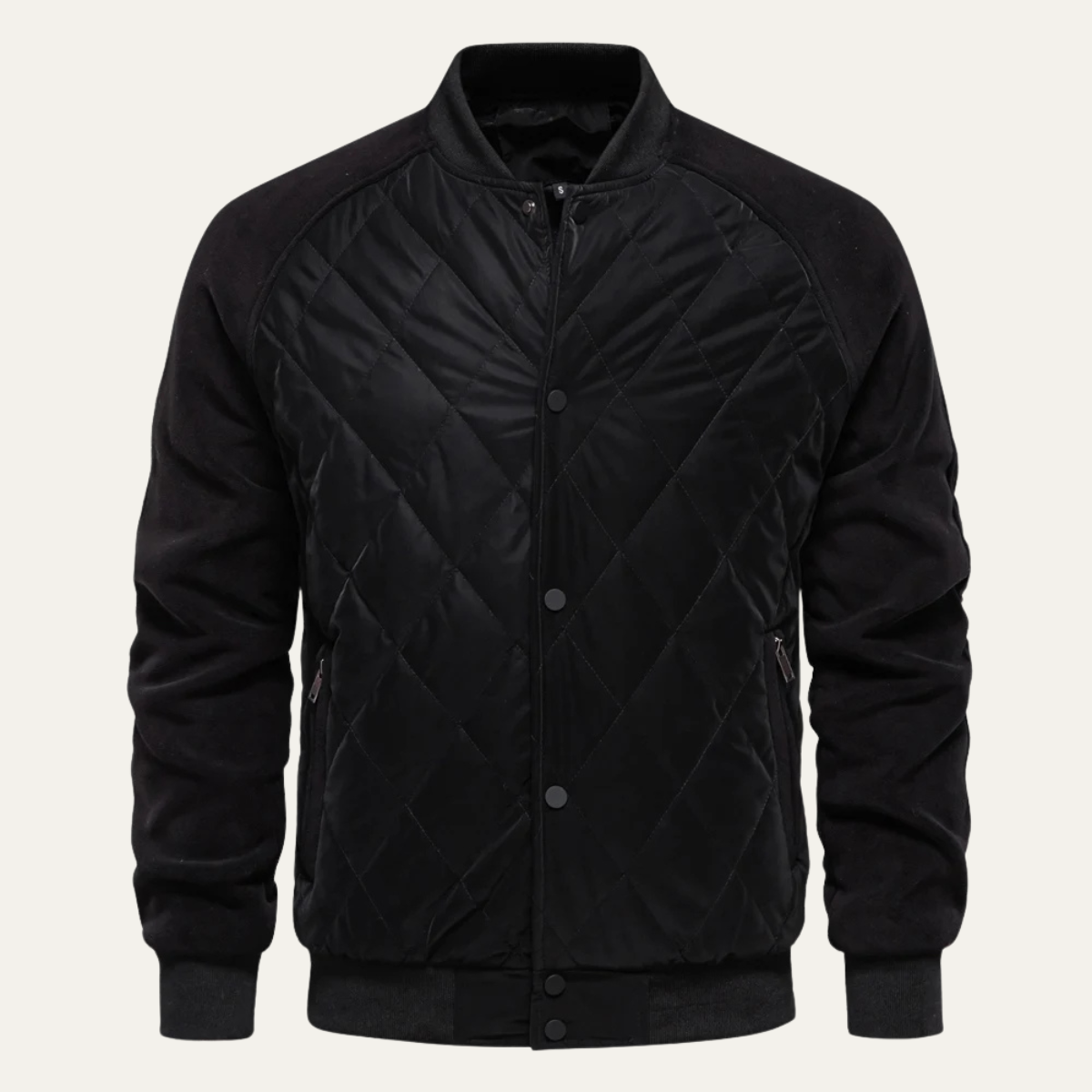Men’s Quilted Bomber Jacket with Snap Front Closure
