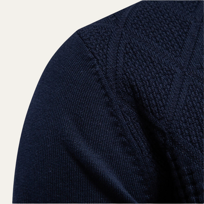 The Hebrides Men's Casual Diamond Pattern KnitPolo Jumper