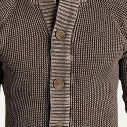 Men’s Chunky Waffle Knit Cardigan with Stand Collar
