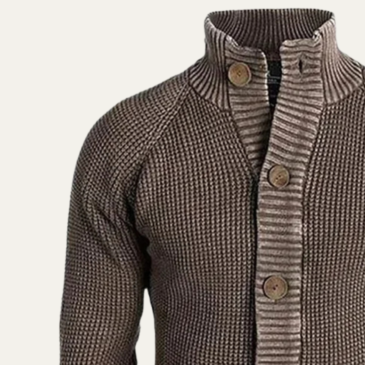 Men’s Chunky Waffle Knit Cardigan with Stand Collar