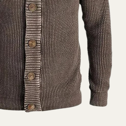Men’s Chunky Waffle Knit Cardigan with Stand Collar