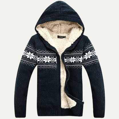 The Casamicciola Men’s Fleece Lined Hooded Cardigan with Nordic Pattern