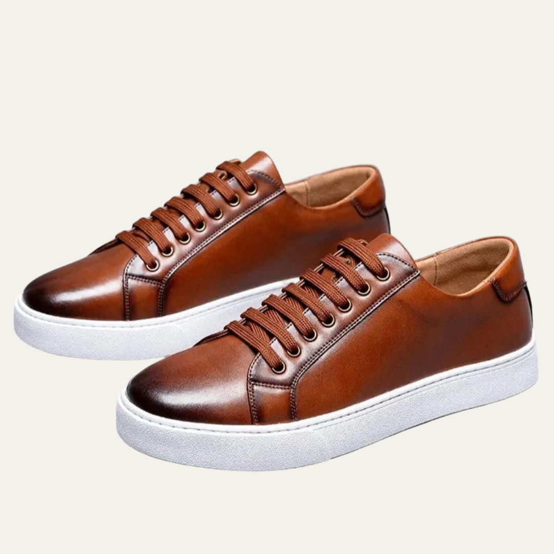 Men’s Leather Low Top Sneakers with Thick Cupsole