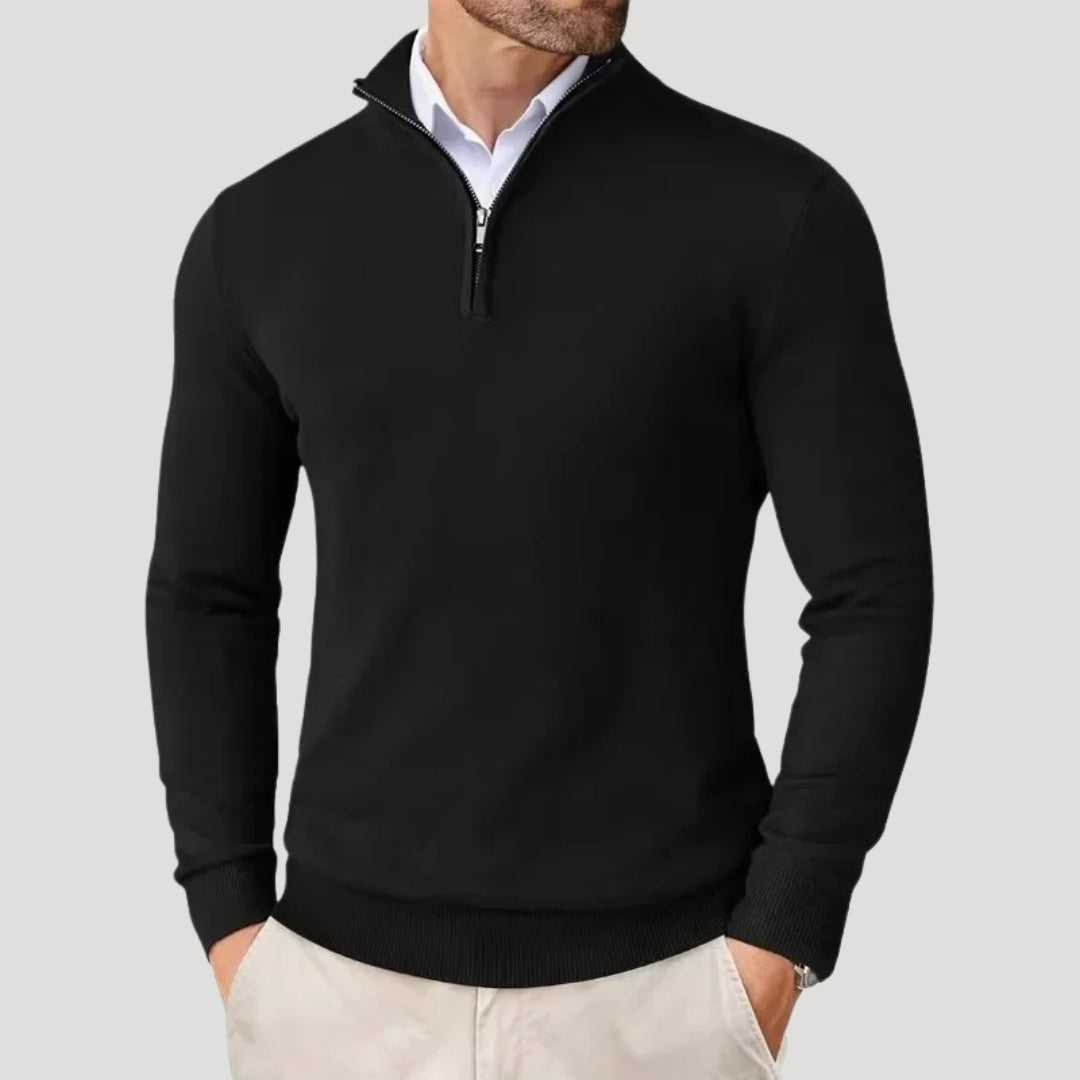 Men’s Fine Knit Quarter Zip Stand Collar Sweater