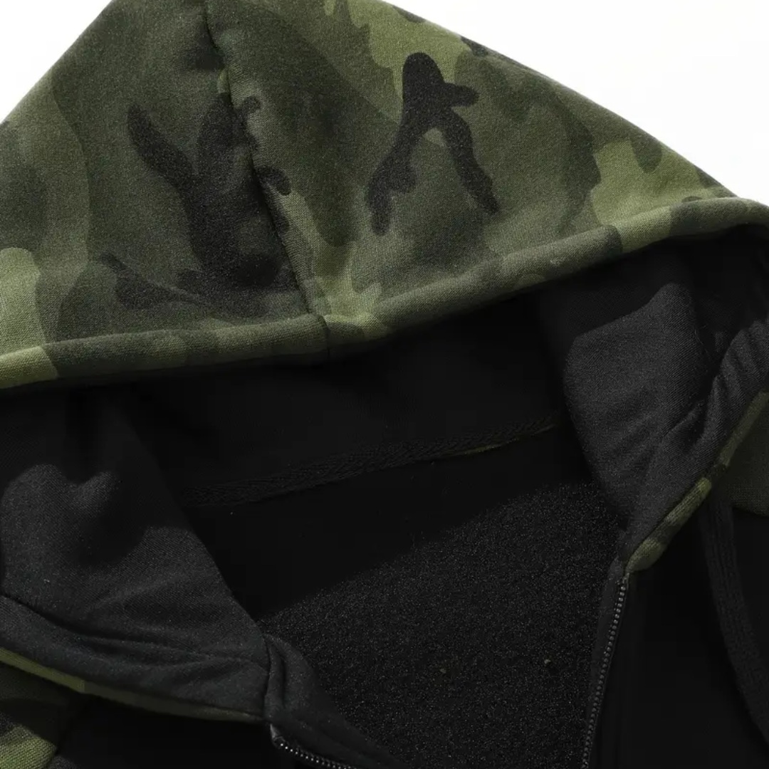 Men’s Camouflage Sleeve Sporty Zip Up Hoodie