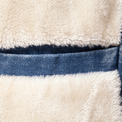 Men’s Washed Denim Bomber Jacket with Faux Fur Collar